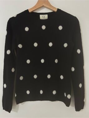 Qi 100% Cashmere Polka Dot Crewneck Sweater Black PM *Flawed